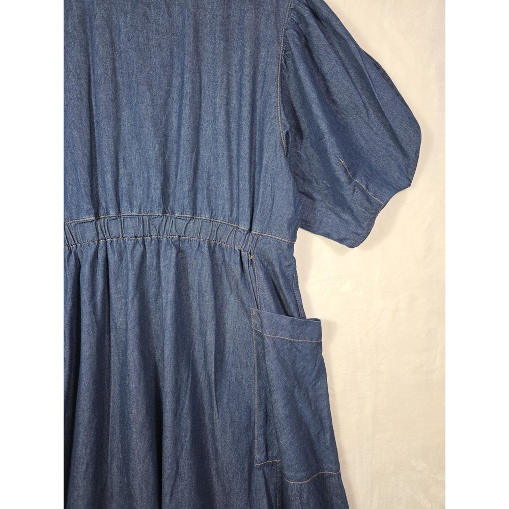 NWT ALIGNE Harlin Denim Midi Dress UK18 US14 Cotton Puff Sleeve Pockets Blue - Picture 6 of 14
